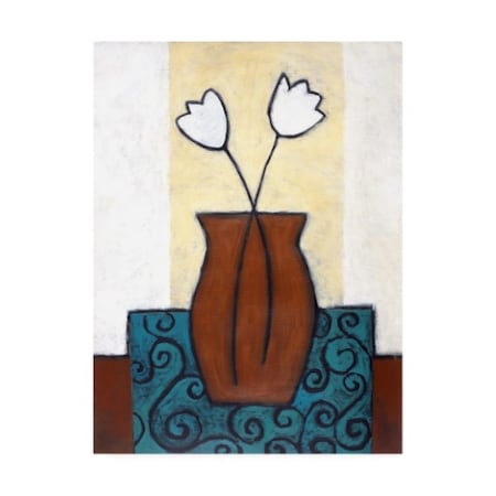 Pablo Esteban 'White Flowers In Brown Vase' Canvas Art,18x24